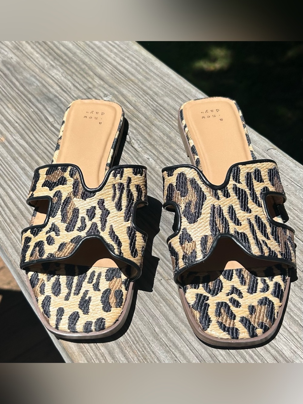 A New Day Leopard Print Slide Sandals - Women's Tan/Black